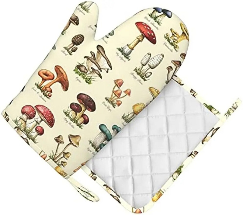 Seenekunsti ahjukindad ja potihoidjate komplektid, vastupidavad taaskasutatud täidisega silikoonist libisemiskindlad BBQ-kindad kööki