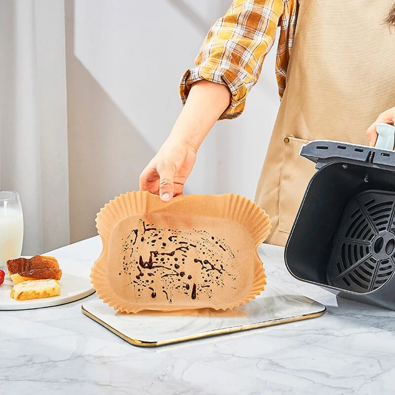 22x14cm ristkülikukujuline õlipaberkandik Õhkfritüür ühekordselt kasutatav paberist küpsetusvooder BBQ ahju õhupadi õlikindel pannõhkfritüüri tarvikud