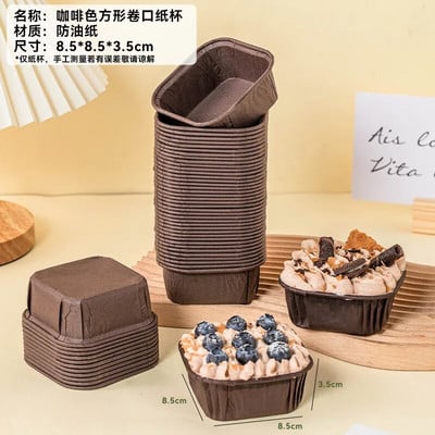 50 db négyzet alakú cupcake papír magas hőmérsékletnek ellenálló olajálló sifon tekercs torta csésze sütő muffin tok formatartó