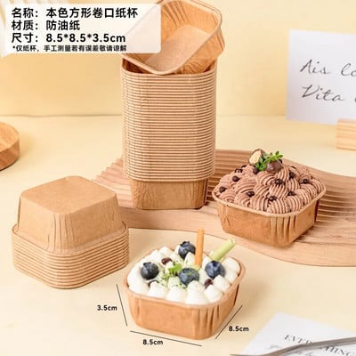 50 db négyzet alakú cupcake papír magas hőmérsékletnek ellenálló olajálló sifon tekercs torta csésze sütő muffin tok formatartó