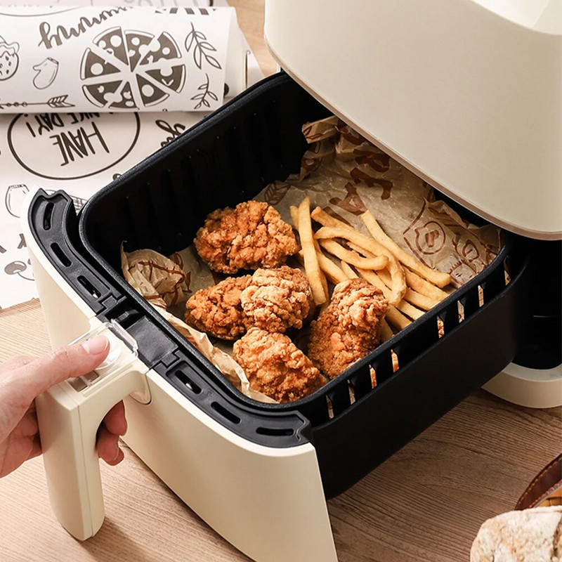 Ühekordne Airfryeri küpsetuspaberi vooder Õlikindel mittenakkuva leivavõileiva burgeri friikartulite ümbris Pärgamentpaber ahjuõhufritüürile