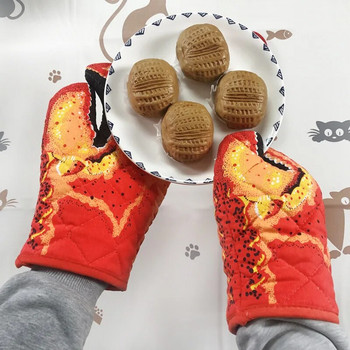 3D Crab / Fish Shape Удебелени памучни ръкавици за фурна Топлоустойчива ръкавица Кухненска готварска ръкавица за микровълнова фурна Изолирана нехлъзгаща се ръкавица