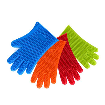 1PC Силиконови ръкавици във формата на сърце са устойчиви на топлина, устойчиви на изгаряне, водоустойчиви и противоплъзгащи се и са печени ръкавици с пет пръста