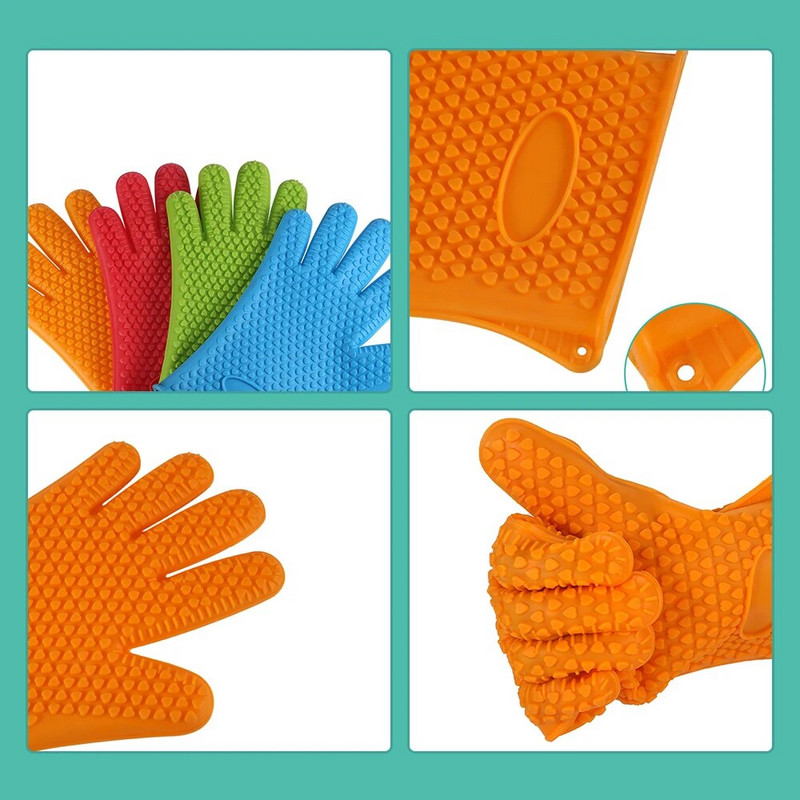 1 tk südamekujulised silikoonkindad on kuumakindlad, põletuskindlad, veekindlad ja libisemiskindlad ning on küpsetatud viie sõrmega kindad