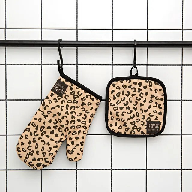 Kuchynské rukavice do mikrovlnnej rúry, izolačná podložka s leopardím vzorom, varné rukavice, pečenie, grilovanie, rúra, chňapky na hrnce, rúra, rukavice na pečenie, podložka do hrnca