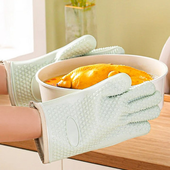 Изолирани ръкавици за фурна против изгаряне Ръкавици за печене за кухненска микровълнова фурна Удебелени термоустойчиви силиконови ръкавици с пет пръста
