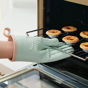 2PCS Уплътнени силиконови ръкавици за фурна Топлоизолирани ръкавици за пръсти Готвене Микровълнова фурна Нехлъзгащ се захващач Поставка за тенджера Кухненски инструмент за печене
