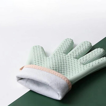 2PCS Уплътнени силиконови ръкавици за фурна Топлоизолирани ръкавици за пръсти Готвене Микровълнова фурна Нехлъзгащ се захващач Поставка за тенджера Кухненски инструмент за печене