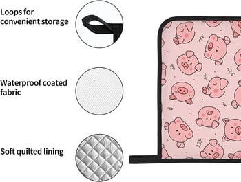 Σετ γάντια φούρνου και κατσαρόλες αντιολισθητικά γάντια κουζίνας με εσωτερική βαμβακερή στρώση για μαγείρεμα μπάρμπεκιου Pink Pig ανθεκτικά στη θερμότητα