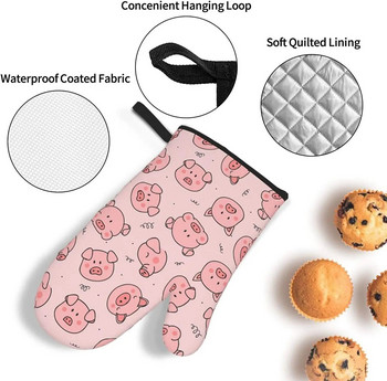 Розово прасе Топлоустойчиви ръкавици за фурна и комплекти поставки за тенджери Неплъзгащи се кухненски ръкавици Горещи подложки с вътрешен памучен слой за готвене на барбекю