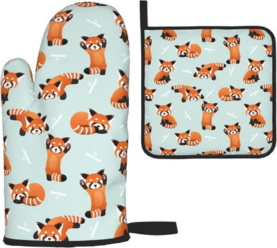 Ružové prasiatko, žiaruvzdorné rukavice a chňapky do rúry, protišmykové kuchynské rukavice, horúce podložky s vnútornou bavlnenou vrstvou na varenie a grilovanie