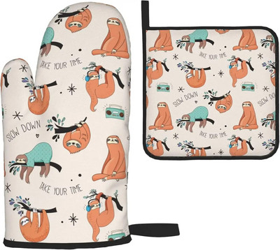 Ružové prasiatko, žiaruvzdorné rukavice a chňapky do rúry, protišmykové kuchynské rukavice, horúce podložky s vnútornou bavlnenou vrstvou na varenie a grilovanie