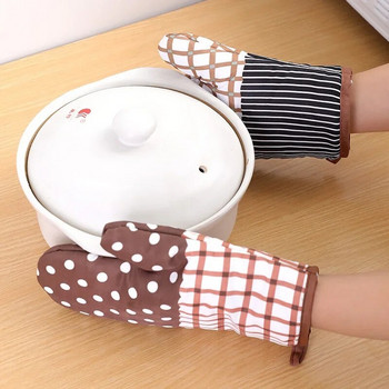 Ръкавици с памучен принт против висока температура Ръкавици за печене против изгаряне за микровълнова печка Ръкавици за топлоизолация на кухненска фурна Кухненски ръкавици