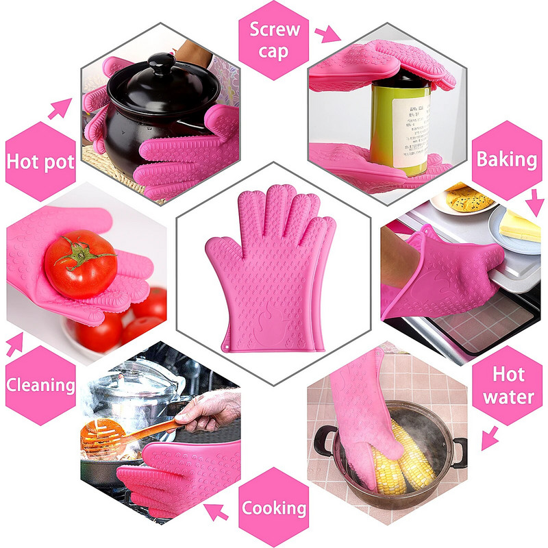 1 ks silikónové kuchynské rukavice na celé prsty, tepelne odolné, hrubé, na varenie, BBQ, proti obareniu