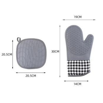 2бр. Изолирани силиконови фурни Къси ръкавици Ръкавици за фурна Микровълнова фурна Инструменти за готвене Домашни кухни Памучни топлоустойчиви ръкавици
