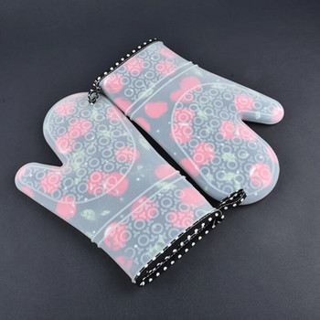 1PCS Топлоустойчиви силиконови кухненски ръкавици Ръкавици за фурна По-дебели силиконови готварски ръкавици Микровълнова фурна Кухненски ръкавици с принт