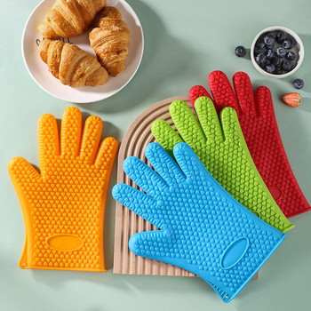 1PC Силиконови ръкавици във формата на сърце с пет пръста, противоплъзгащи и устойчиви на висока температура силиконови ръкавици