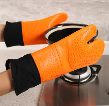 Неопарима водоустойчива топлоустойчива изолация Силиконова кухненска дълга памучна ръкавица за микровълнова фурна Ръкавици за печене Готвене Барбекю