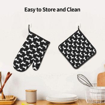 Χαριτωμένα γάντια κουζίνας με μοτίβο Dachshund Αστεία αντιολισθητικά γάντια φούρνου και θήκες για κατσαρόλα για μαγείρεμα ψησίματος μπάρμπεκιου