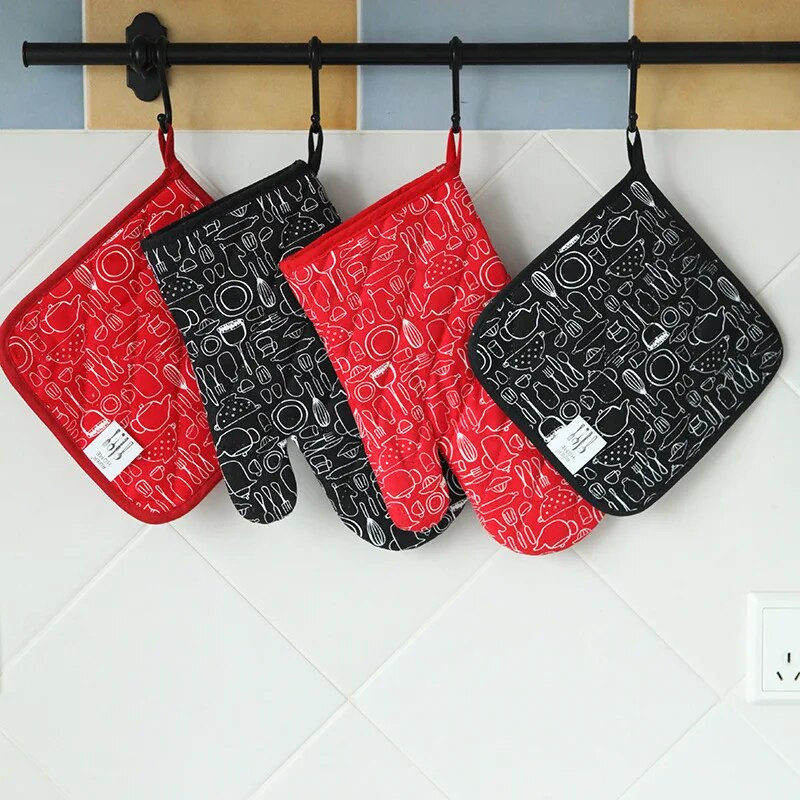 Kuhinjska toplinska izolacija za mikrovalnu pećnicu Rukavice za pećnicu Pamučni držači za lonce Crvena crna nordijska neklizajuća podloga Roštilj za pečenje Alati za kuhanje