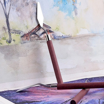 7Pcs Художествена шпатула Мека боя Маслена живопис Дървена дръжка Набор от палетни ножове Шпатула за рисуване с гваш