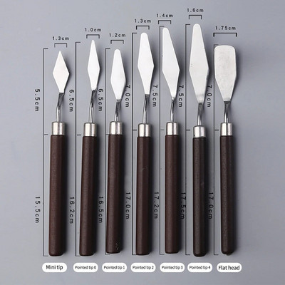 7 bucăți spatulă de artă vopsea moale pictură în ulei mâner din lemn set cuțit paletă spatulă pentru pictură guașă