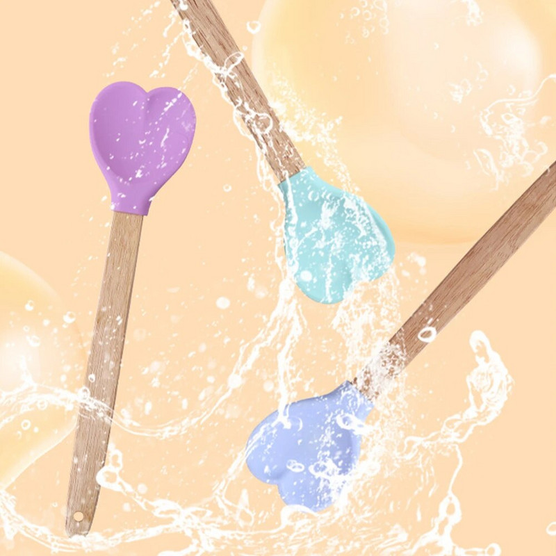 Roosa Love silikoonist spaatliga südamekujulised puidust varrega spaatlid küpsetuslabidas kööginõud munategemise koogi küpsetamise tööriist
