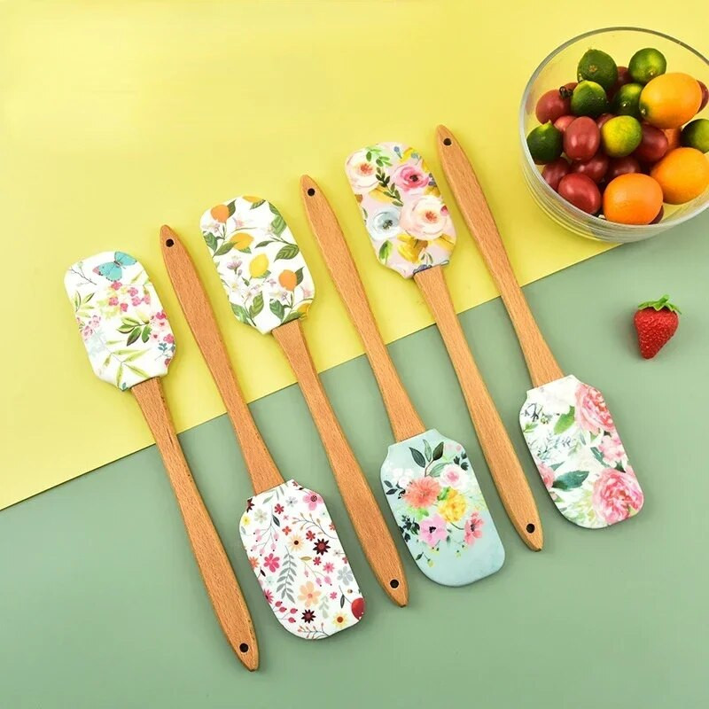 Vase de gătit din silicon antiaderent de 30,5 cm cu mâner din lemn, spatulă, linguriță, perii, unelte colorate pentru spatulă de bucătărie