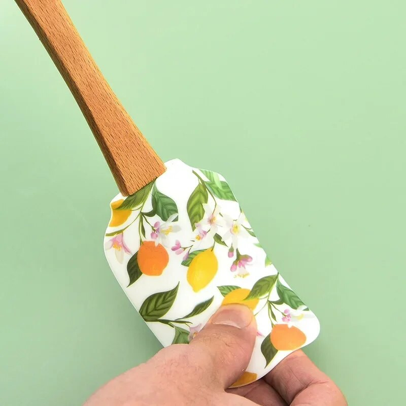 Vase de gătit din silicon antiaderent de 30,5 cm cu mâner din lemn, spatulă, linguriță, perii, unelte colorate pentru spatulă de bucătărie