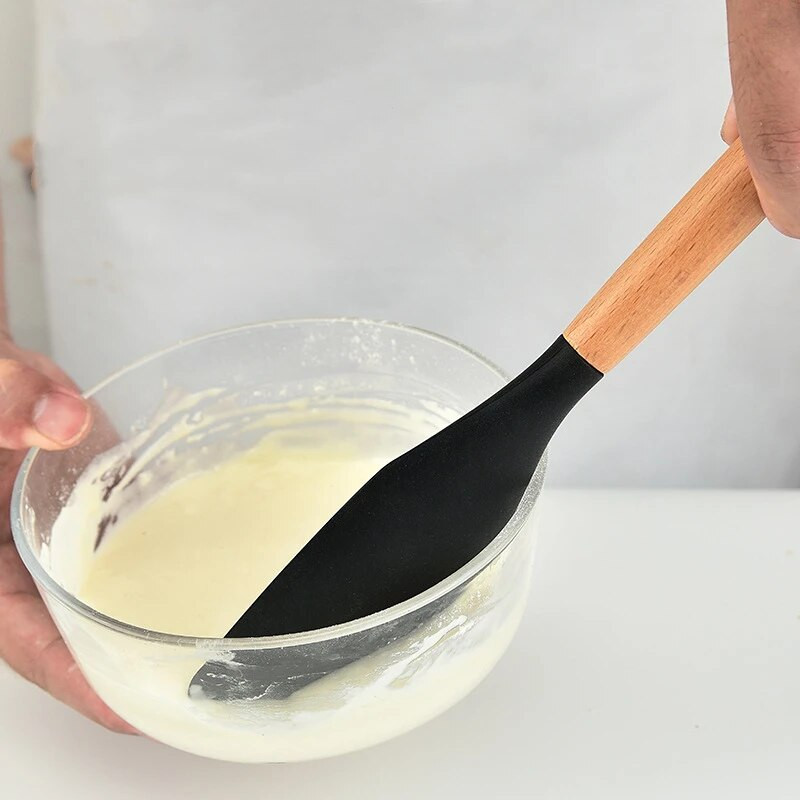 Puidust käepidemega silikoonist kreemjas spaatliga kuumuskindlad kondiitritoodete segistid mittenakkuvad taigna jahu küpsetuskaabits pehme või koogisegisti