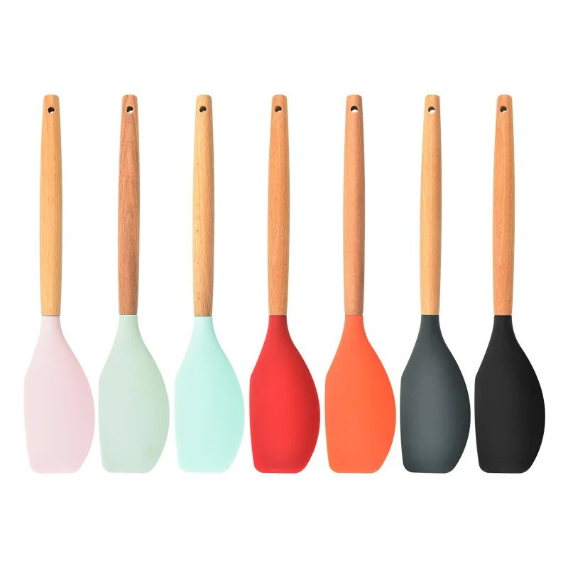 Puidust käepidemega silikoonist kreemjas spaatliga kuumuskindlad kondiitritoodete segistid mittenakkuvad taigna jahu küpsetuskaabits pehme või koogisegisti