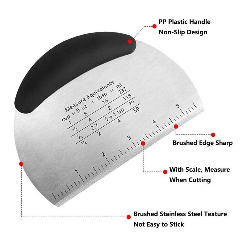 Roostevabast terasest taignalõikur koos skaalaga kondiitrikaabitsaga hakkija pizzajagaja poolringikujuline leivaeraldaja jahu kondiitritooted