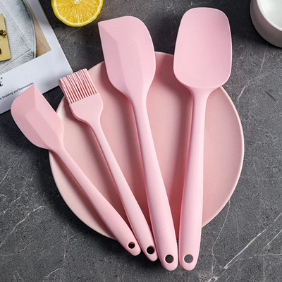 Mittenakkuv roosa silikoonlabidas ümmarguse käepidemega koogikaabits Kreem-või saiatööriistad Kõrge temperatuuriga asjad kööki