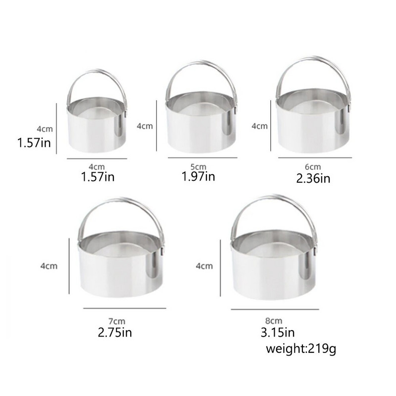 5 tk Roostevabast terasest taignapress 0978 ümmargune küpsisekomplekt käepidemega sõõrik/küpsis