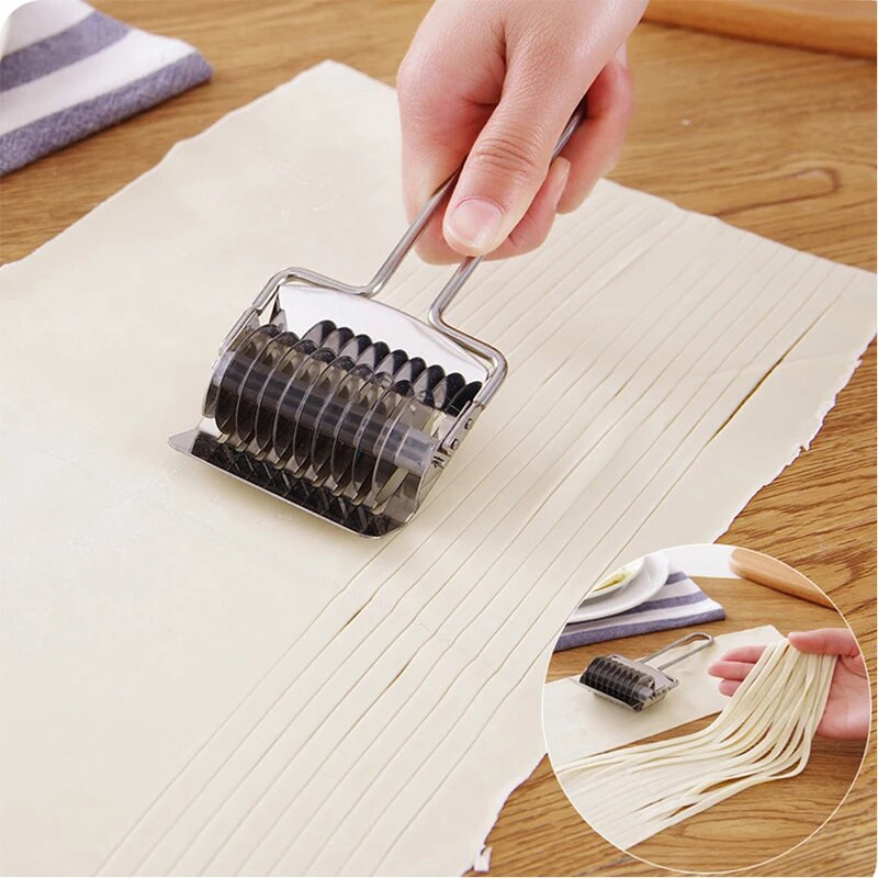 Nerezová oceľová mriežková valčeková krájačka na cesto, manuálna multifunkčná valčeková krájačka na rezance, šalotku a cesnak, krájačka na pizzu, nástroje na pečenie