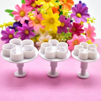 3Pcs Flower Plunger Cookie Cutter DIY Blossom Flower Cake Fondant Форма Пластмасови инструменти за декориране на торти Комплект аксесоари за печене