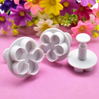 3 τεμ. Flower Plunger Cookie Cutter DIY Blossom Flower Cake Φοντάν Φόρμα πλαστικό κέικ Εργαλεία διακόσμησης Σετ αξεσουάρ ψησίματος