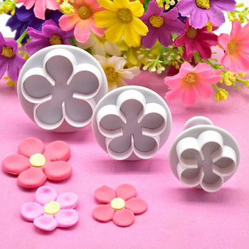 3Pcs Flower Plunger Cookie Cutter DIY Blossom Flower Cake Fondant Форма Пластмасови инструменти за декориране на торти Комплект аксесоари за печене