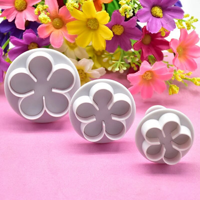 3 tk Lillekolb Küpsiselõikur DIY Blossom Flower Cake Fondant Vorm Plastikust kookide kaunistamise tööriistad Küpsetustarvikute komplekt