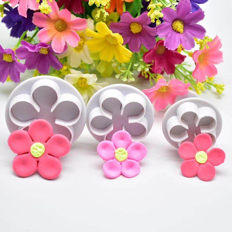 3 tk Lillekolb Küpsiselõikur DIY Blossom Flower Cake Fondant Vorm Plastikust kookide kaunistamise tööriistad Küpsetustarvikute komplekt