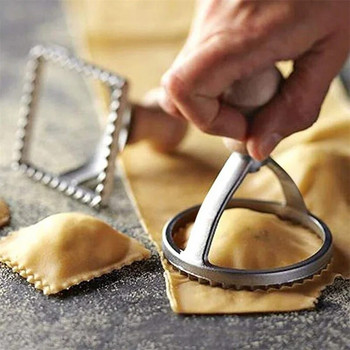 Χειροκίνητα φορμάκια για μπισκότα ζυμαρικών Φόρμα για μπισκότα κόφτη ραβιόλι με ξύλινη λαβή Εργαλείο ψησίματος κουζίνας για ζυμαρικά Λαζάνια Pierogi