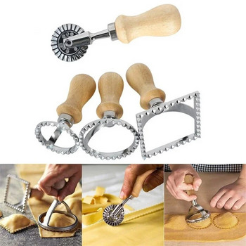 Χειροκίνητα φορμάκια για μπισκότα ζυμαρικών Φόρμα για μπισκότα κόφτη ραβιόλι με ξύλινη λαβή Εργαλείο ψησίματος κουζίνας για ζυμαρικά Λαζάνια Pierogi