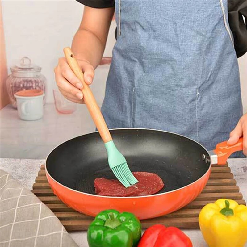 Medinės rankenos silikono aliejaus šepetėlis kepsnių šepečiai Kepimo tešlos tešlai Kiaušinis Skystis maišymo įrankiai Tortai Kremo reikmenys Virtuvės reikmenys