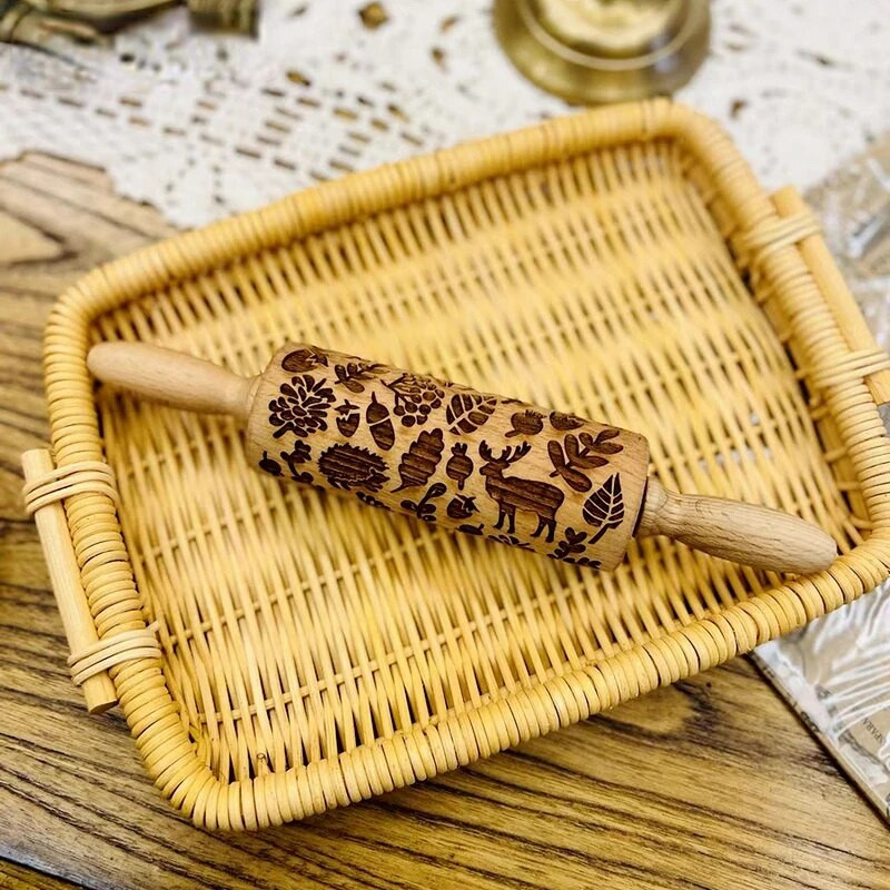 Jõulurullid Kivi lumehelves Põder Puidust rullimine Reljeefne Küpsetusküpsised Biskviit Fondant Kook Mustriline Rull 35*5cm