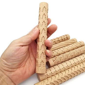 Дървена текстура Кал пресована ролкова шарка Ролкова пръчка Релефна точилка от полимерна глина Керамична керамика Изкуство