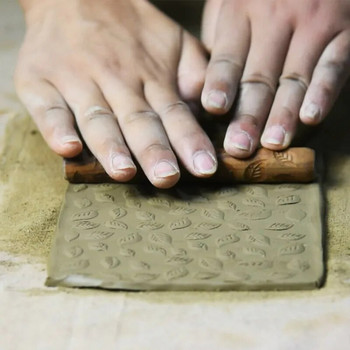 Κεραμικό Εργαλείο Ξυλογλυπτική κεραμική Υφή ξύλου Mud Roller Ανάγλυφη ράβδος Mud Roll DIY Sculpture Modeling Clay Mold Craft Tool