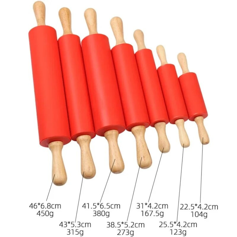 22,5–46 CM silikoninis kočėlas, nepridegantis tešlos miltų volelis medinė rankena Picos makaronų volelis virtuvės tešlos kepimo įrankis