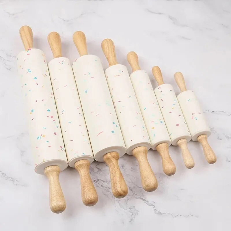 22,5–46 CM silikoninis kočėlas, nepridegantis tešlos miltų volelis medinė rankena Picos makaronų volelis virtuvės tešlos kepimo įrankis