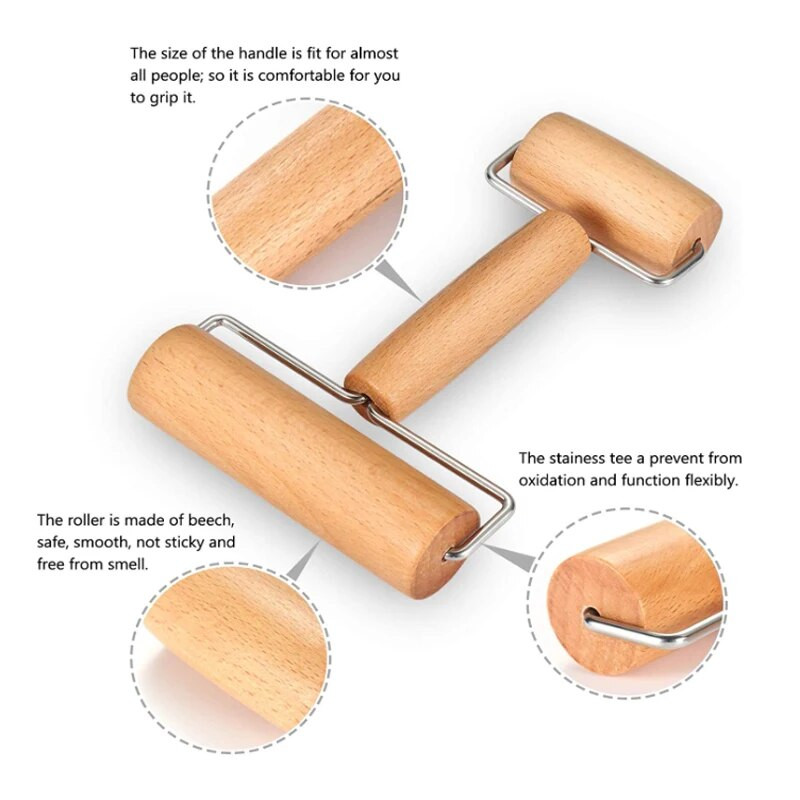 Kočėlas su dvigubu voleliu nerūdijančio plieno medinis lygias nelipnios tešlos kočiojimas virtuvės reikmenys pyragams makaronų sausainiams kepti