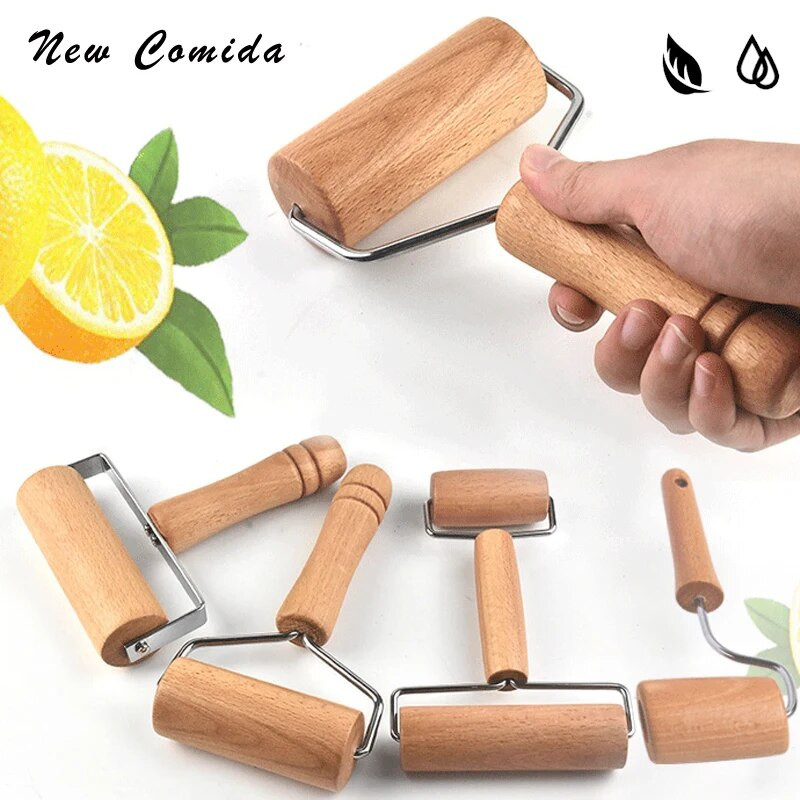 Kočėlas su dvigubu voleliu nerūdijančio plieno medinis lygias nelipnios tešlos kočiojimas virtuvės reikmenys pyragams makaronų sausainiams kepti